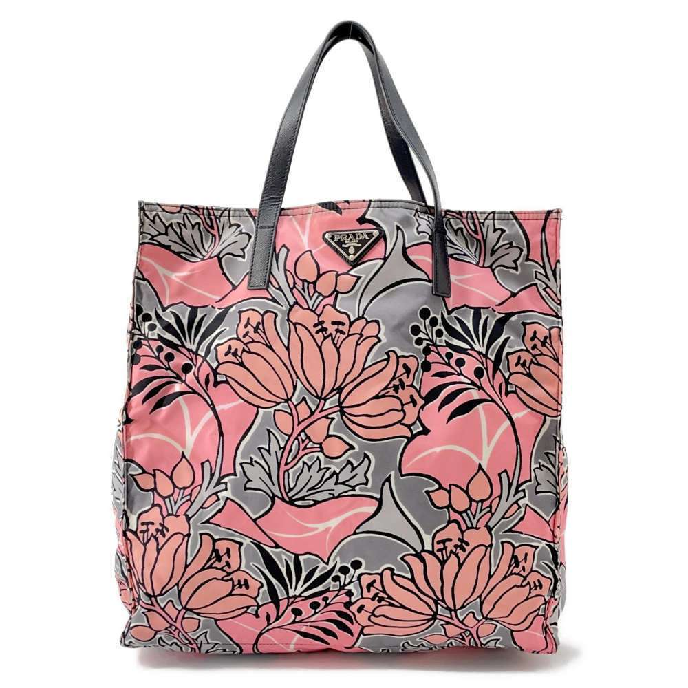 Prada Tote Bag Floral Flower Triangle Logo